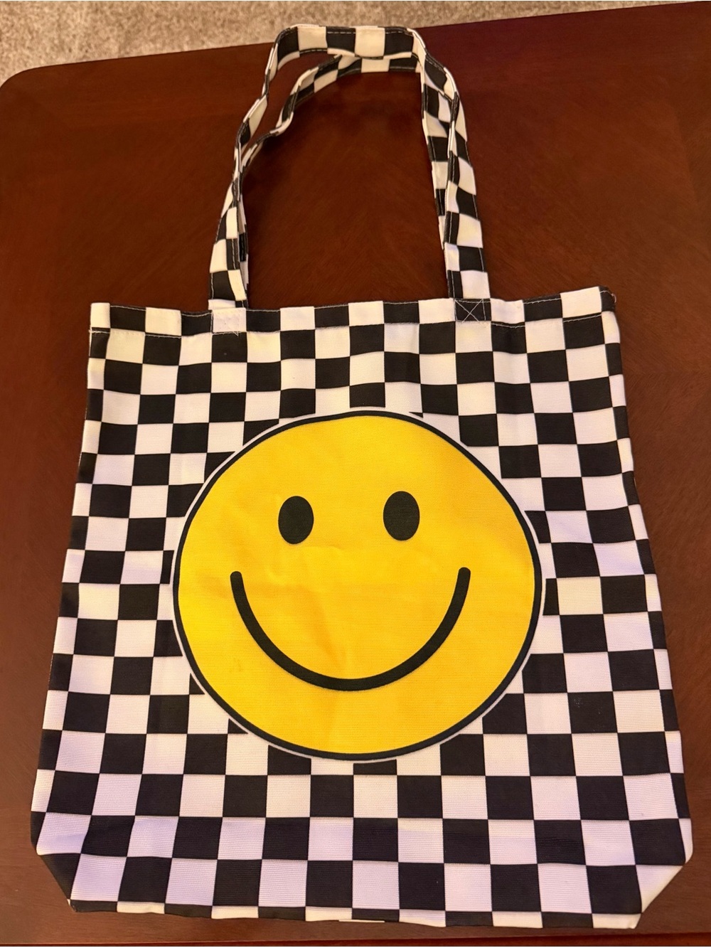 Black & White Checkerboard Smiley Face Tote Bag